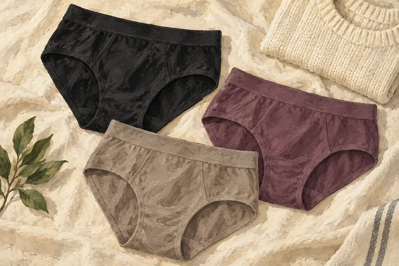 Painted still life of plain underwear briefs on ivory linen